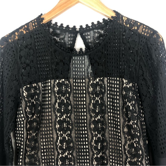 HD in Paris Anthropologie Drea Bell Sleeve Lace Dress | Black | Size Medium - Picture 5 of 14